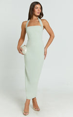 Salome Midi Dress - Halter Neck Column Dress in Sage