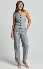 Kourtney Pants - Mid Waist Pleated Trousers in Grey