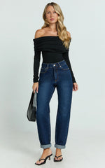 Harlene Jeans - High Rise Relaxed Mom Jeans in Dark Blue Wash