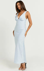 Cohen Midi Dress - Jacquard Satin Midi Dress in Pale Blue