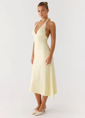 Illuminate Halter Midi Dress - Butter Yellow
