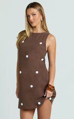 Kate Mini Dress - Shift Dress in Chocolate Polka Dot