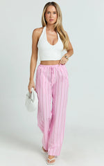 Layla Pants - Mid Waisted Relaxed Elastic Waist Pants in Pink Stripe