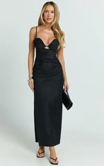 Nicoletta Midi Dress - Sweetheart Back Tie Gathered Dress in Black