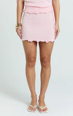 Ondine Mini Skirt - Scalloped Folder Over Tie Skirt in Baby Pink
