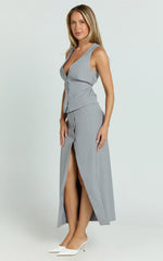 Baylee Midi Skirt - Wrap Front Side Split Skirt in Grey