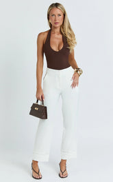 Kobby Pants - High Waist Turnup Ankle Length Pants in Off White