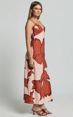 Brandi Midi Dress - Pleated Bodice Bias Slip Dress Dress in Hazel Garden Print