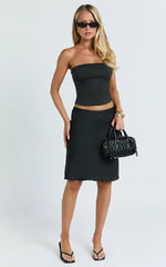 Gina Midi Skirt - Knee Length Slip Skirt in Black