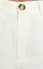 Bree Pants - Linen Mid Rise Relaxed Straight Leg Tailored Trousers in White