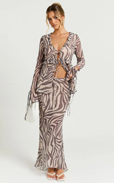 Rita Maxi Skirt - Low Waist Fit And Flare Skirt in Abstract Zebra Print