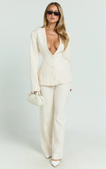 Melissa Pants - Pleat Front Wide Leg Tailored Pants in Cream