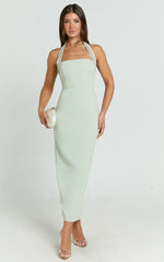 Salome Midi Dress - Halter Neck Column Dress in Sage