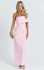 Pearce Maxi Dress - Gathered One Sleeve Bodycon Dress in Pale Pink