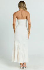 Paris Midi Dress - Strapless Drop Waist Pleated Knit Dress in White