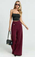 Clara Pants - High Waisted Wide Leg Pants in Wine