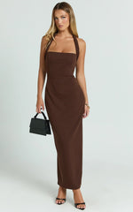 Salome Midi Dress - Halter Neck Column Dress in Chocolate