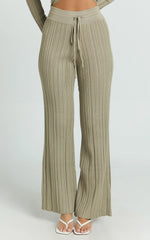 Kelsey Pants - High Drawstring Waist Knit Pants in Taupe