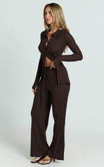 Kelsey Pants - High Drawstring Waist Knit Pants in Chocolate