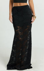 Kamille Maxi Skirt - Lace Mermaid Hem Skirt in Black