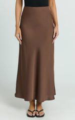 Amari Maxi Skirt - High Waisted Bias Cut Skirt in Chocolate