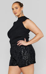 Jacquie Relaxed Shorts - Sequin Shorts in Gunmetal