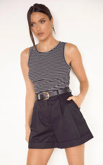 Khaimy Shorts - High Waisted Cuffed Shorts in Black