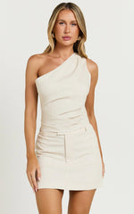 Bailey Top - Linen One Shoulder Pleated Bodice Top in Natural