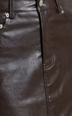 Jules Midi Skirt - Faux Leather High Waisted Front Split Midi Skirt in Chocolate