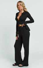 Kelsey Pants - High Drawstring Waist Knit Pants in Black