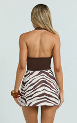 Gwendolyn Mini Skirt - Zebra Suede Low Rise Skirt in Choc Zebra