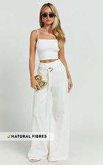 Kyra Pants - Linen Look Belted Wide Leg Pants in White