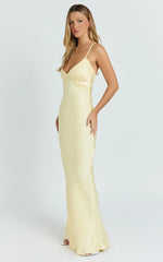 Liliane Maxi Dress - Lace Trim Bias Cut Dress in Lemon