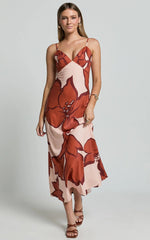 Brandi Midi Dress - Pleated Bodice Bias Slip Dress Dress in Hazel Garden Print