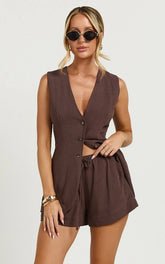 Olivia Shorts - Drawstring Relaxed Linen Shorts in Chocolate