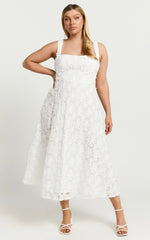 Clarissa Midi Dress - Square Neck Open Back A Line Dress in White