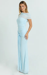 Nicolette Maxi Dress - Cape Sleeve Off Shoulder Dress in Blue