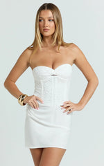 Adina Mini Dress - Strapless Corset Draped Waist Dress in White