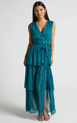 Alana Midi Dress - Short Sleeve Plunge Aline Dress in Emerald