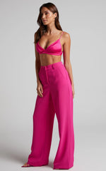 Bonnie Pants - High Waisted Tailored Wide Leg Pants in Pink