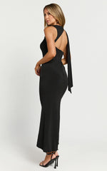 Marlina Midi Dress - Open Back Shoulder Detail Dress in Black