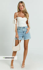 Cristiana Shorts - High Waisted Cuffed Denim in Light Blue Wash