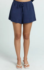 Olivia Shorts - Drawstring Relaxed Linen Shorts in Navy