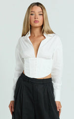 Jacintha Top - Hook and Eye Front Shirt Top in White