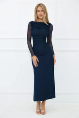 Thinking Pretty Long Sleeve Maxi Dress Navy