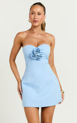 Odelle Mini Dress - Tulip Hem Cut Out 3D Floral Dress in Blue