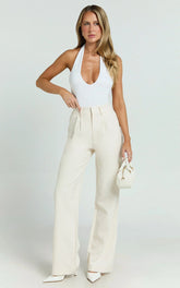 Melissa Pants - Pleat Front Wide Leg Tailored Pants in Cream