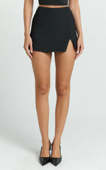 Larah Mini Skort - Mid Rise Leg Split Fitted Skort in Black