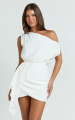 Niana Mini Dress - Drape One Shoulder Dress in White