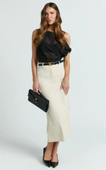 Alanna Midi Skirt - High Waisted Back Split Pencil Skirt in Neutral